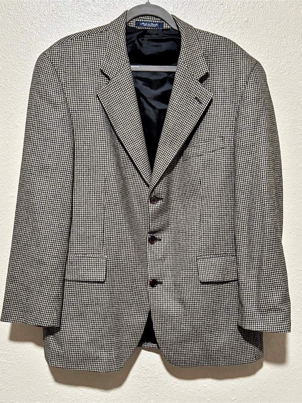 Ralph Lauren Black 100% Wool Houndstooth Mens Sz. 43R Blazer Sport Coat Jacket